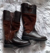 NEW UNWORN WOMEN'S LADIE'S LONG BROWN LEATHER & SUEDE SIZE 3.5 AIGLE BOOTS