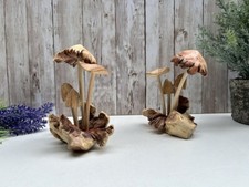 Assorted Mushrooms on Root Wooden Sculpture Ornament - Hand Crafted - Gift