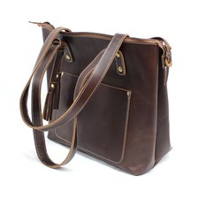 Large Genuine Leather Tote Bag with Zipper Ladies Laptop Hand Bag Purse