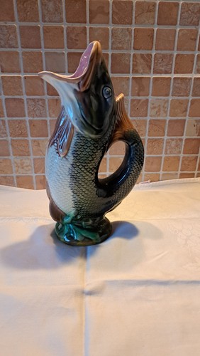 Antique majolica fish pitcher - majolica,