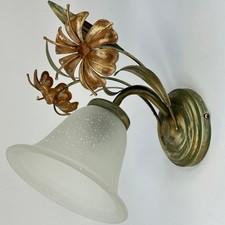 Vintage French Metal Toleware Gold Colour Highted Floral Wall Light Sconce