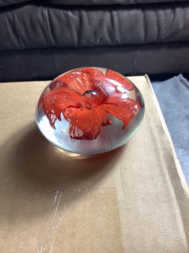 Vintage glass paperweight red - glass,