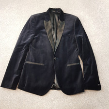H&M Mens Jacket 38R Blue Navy Velvet Tuxedo Smoking Blazer Dinner Slim Fit