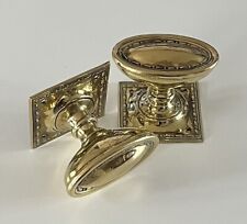 Antique Old Regency Georgian Pair Oval Brass Door Knobs Handles (DK105)