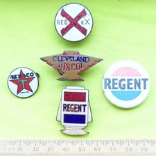 5x 1930/50s REDEX TEXACO REGENT ESSO Lubricants motor oil petroleum enamel badge