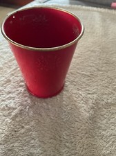 BEEN USED RED METAL FLOWER POT HOLDER 8cm TALL 6.5cm DIAMETER