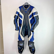 SPYKE 1 Piece Motorcycle Leathers Race Suit Blue/Black/White size UK 40 EU 50