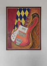 Framed Original RICKENBACKER BASS GUITAR Acrylic Painting on Board Ready to Hang