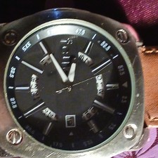 French connection mens date wrist watch with leather strap Fully Working