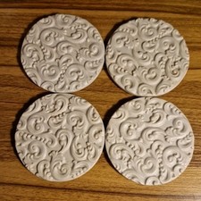 Four Ceramic Coasters Green Grey Victorian Lace Design