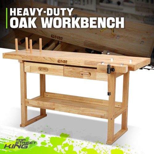 Solid oak wood workbench work - solid,