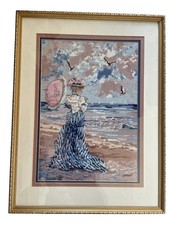 Beautiful Framed Needlepoint Tapestry Artwork  “Victorian Seashore” Theme