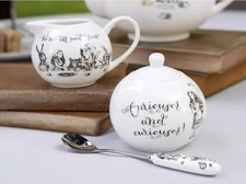 Alice In Wonderland Sugar Bowl & Creamer Fine China Milk Jug Tea Serving Set New