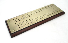 Large 19th Century Brass & Wooden Crib Board / Cribbage Board