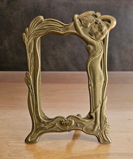 Antique Vintage Small Art Nouveau Style Brass Freestanding Photo Picture Frame