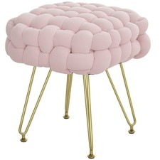 HOMCOM Cross-woven Velvet Footstool with Steel Legs, Pink  , Refurbished