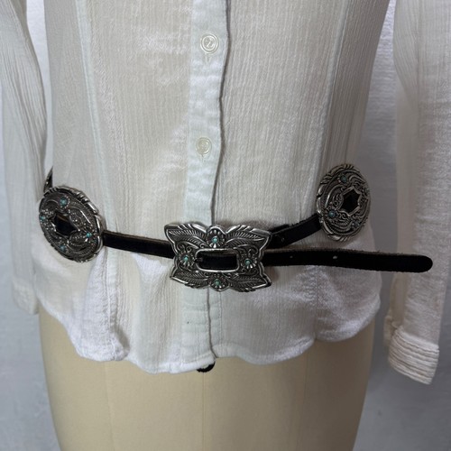 Vtg western concho belt - belt, black