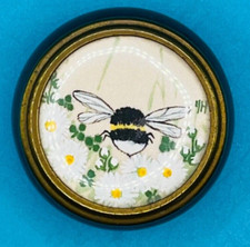 Vintage FRAMECRAFT  Ceramic round handmade Embroidered Trinket Box  Bee design