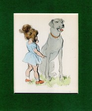  Dog & Little Girl ~ Dare I ? ~ J H Dowd. Hand coloured  Genuine Vintage 1934
