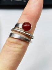 Unusual silver and carnelian spiral ring UK size P used