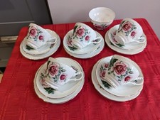 Vintage Harleigh Pink Rose Blue Harebells Bone China Teacups Trios Sugar Tea Set