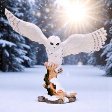 Majestic Snowy Owl Figurine Winter Scene Sculpture Wildlife Statue Art Decor