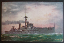 1912 ROYAL NAVY Raphael Tuck Postcard HMS DREADNOUGHT RN NAVAL BATTLESHIP