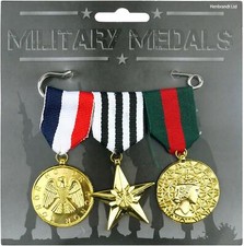 Pack Of THREE 3 Fake Pretend Army Soldier War Hero Military Medals & Ribbons