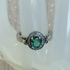 Exquisite Zambian Emerald & White Topaz 925 Sterling Silver Ring - 0.83 carats