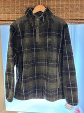 Weird Fish Khaki Green Checked Borg Pullover Popper Fleece Jacket Men's Large