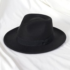 Mens Wide Brim Fedora Hat Classic Jazz Felt Trilby Elegant Ribbon Trilby Hat Cap