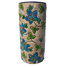 Beautiful  Antique French  Emaux De Longwy  Enameled Faience Floral Vase 19th C