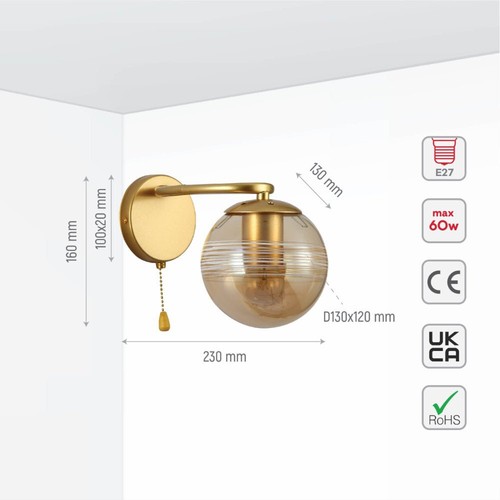 Amber globe glass gold ellipse - gold,