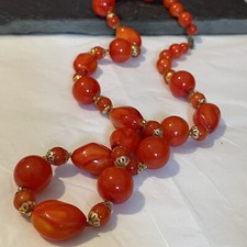 Vintage Necklace Coral Red Beads  28 Inch  Acrylic Fashion Jewellery Retro