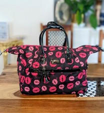 Betsy Johnson Lips Weekender Duffle Bag Pink, Black, Red With Bow And Strap