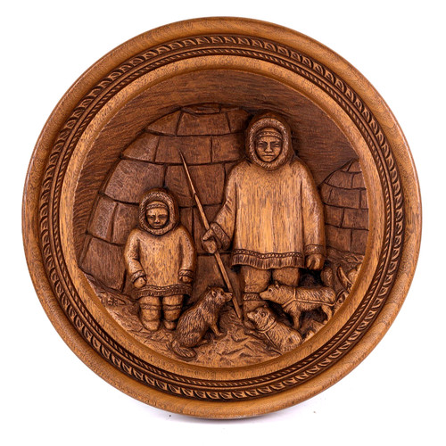 Inuit art carved wooden plaque - inuit,