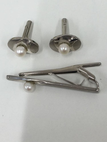 Pearl cufflink tie pin set - cufflink,