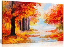 Oil Painting Landscape Colorful Autumn Forest Abstract Canvas  Picture Print