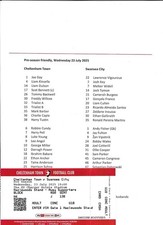 2025/26 Cheltenham Town v Swansea City Friendly Teamsheet & Ticket - 23rd July