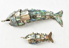 Mexican Abalone Shell Inlay Articulated Fish Bottle Opener x2 Kitchenware Decor