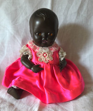 Vintage Black Rosebud 16 cm Doll with Blinking Eyes