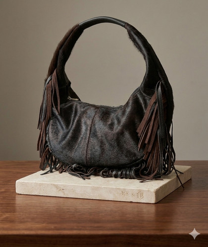 Cowhide leather hobo bag - hobo, with