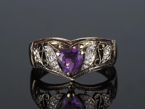 Amethyst diamond ring 9ct - amethyst,