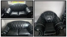 Versace Design Leather Sofa 3 +2 +1 Black Genuine Leather Couch