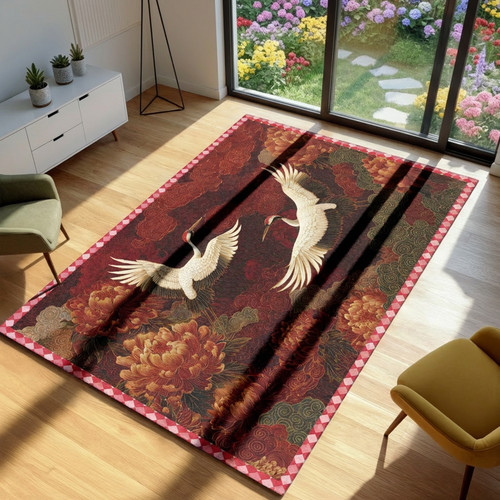 Japanese crane area rug - japanese,