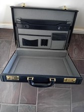 Vintage 1980's Retro Hard Back Briefcase - Black Faux Leather - Combination Lock