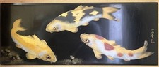 Beautiful Japanese Contemporary Wajima Lacquer Painting of Three Koi Carp