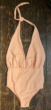American Apparel Peach Halterneck Low V Bodysuit One Piece Alexa Swimsuit Xs 6 8