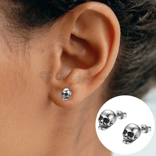 Pair silver skeleton skull - silver,