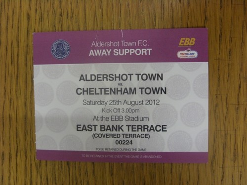 2012 ticket aldershot - 25/08/2012, ticket: